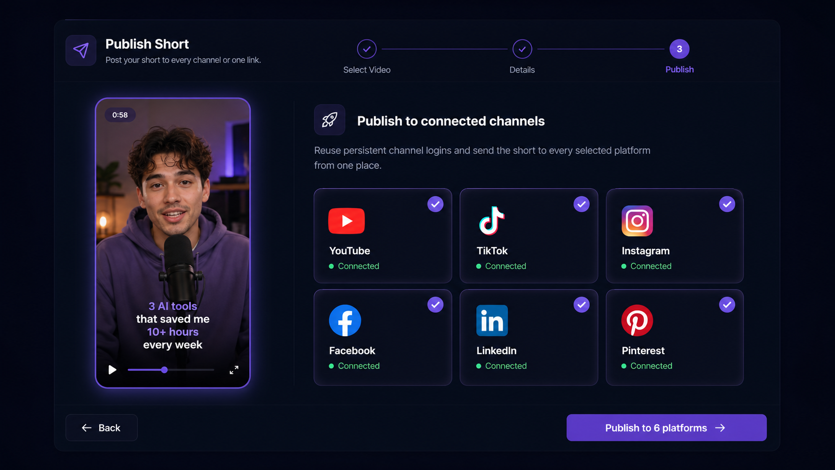 Publish to connected channels in the Podsplice social publishing wizard