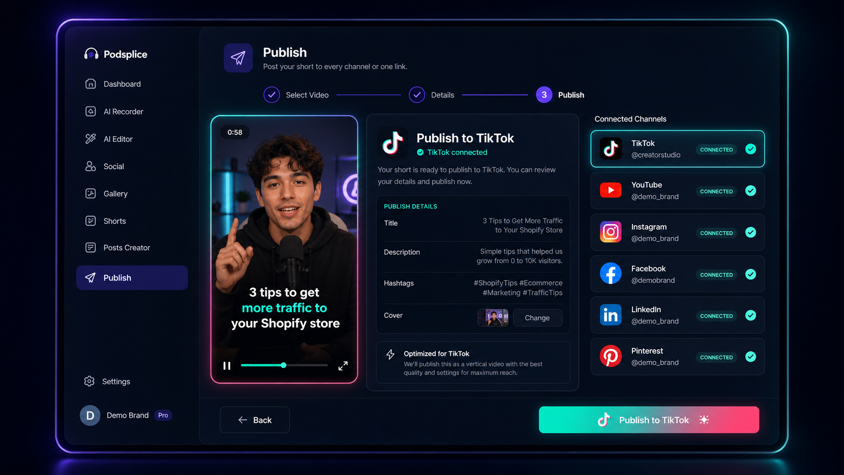Post with connected accounts in Podsplice