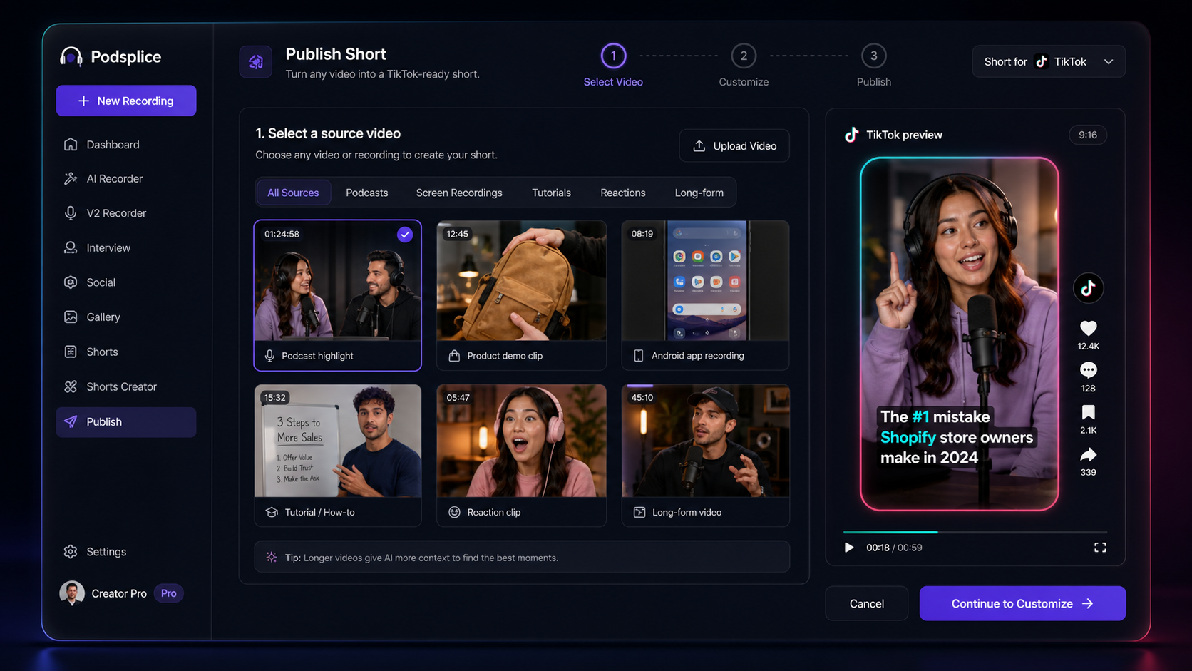 Create or upload the source in Podsplice